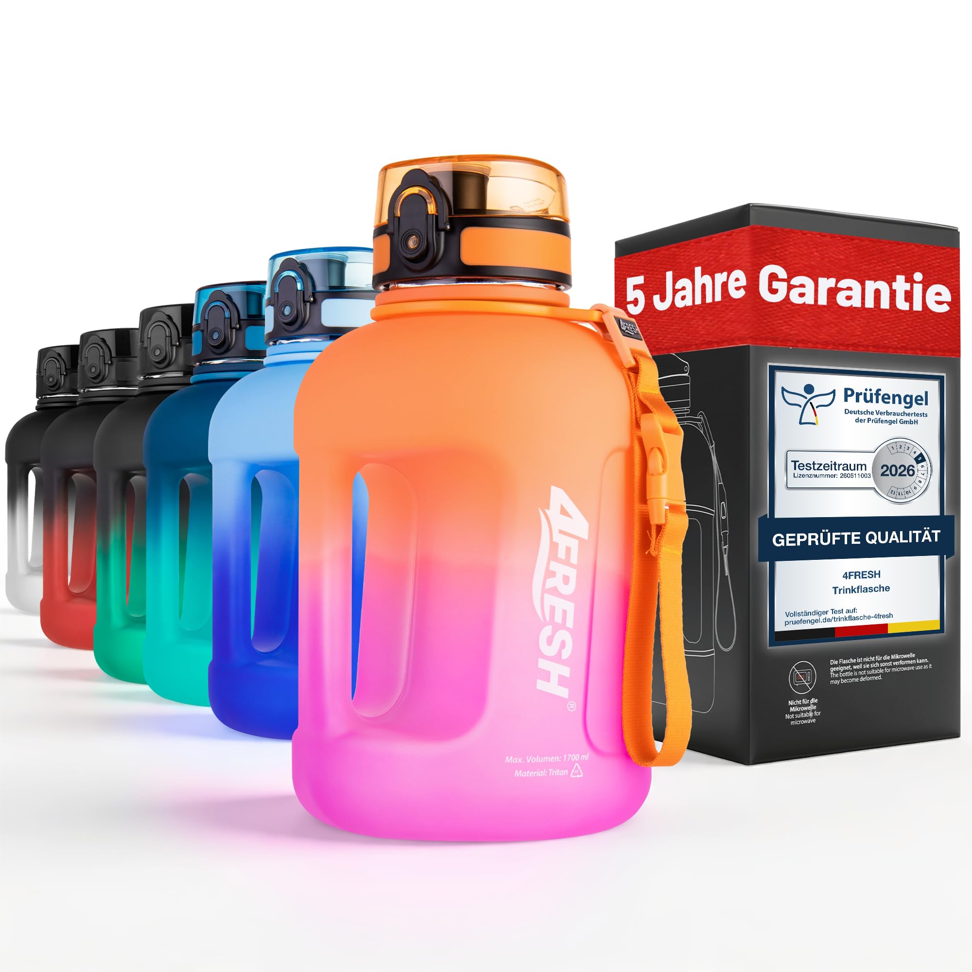 Borraccia Gallon 2300 ml 2,3 L con Manico, Antiperdita, Apertura con 1 Click, Senza BPA in Tritan, Contenitore Robusto per Fitness, Palestra e Camping, Borraccia Sportiva Extra Grande