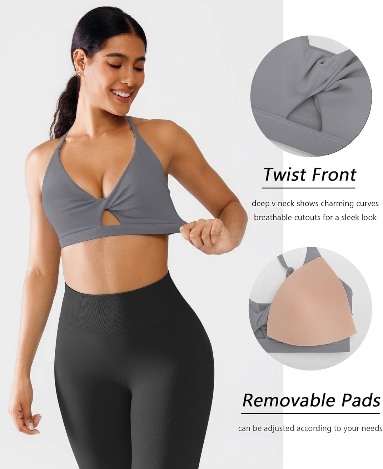 BRXL Sport Bras for Women Low Impact Adjustable Sports Bras Twist Front Workout Bra with Removable Pads