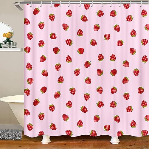 Feelyou Juego de cortinas de ducha de baño de fresas para niñas, cortina de ducha con bonito estampado de frutas, para niños, adolescentes, fresas,