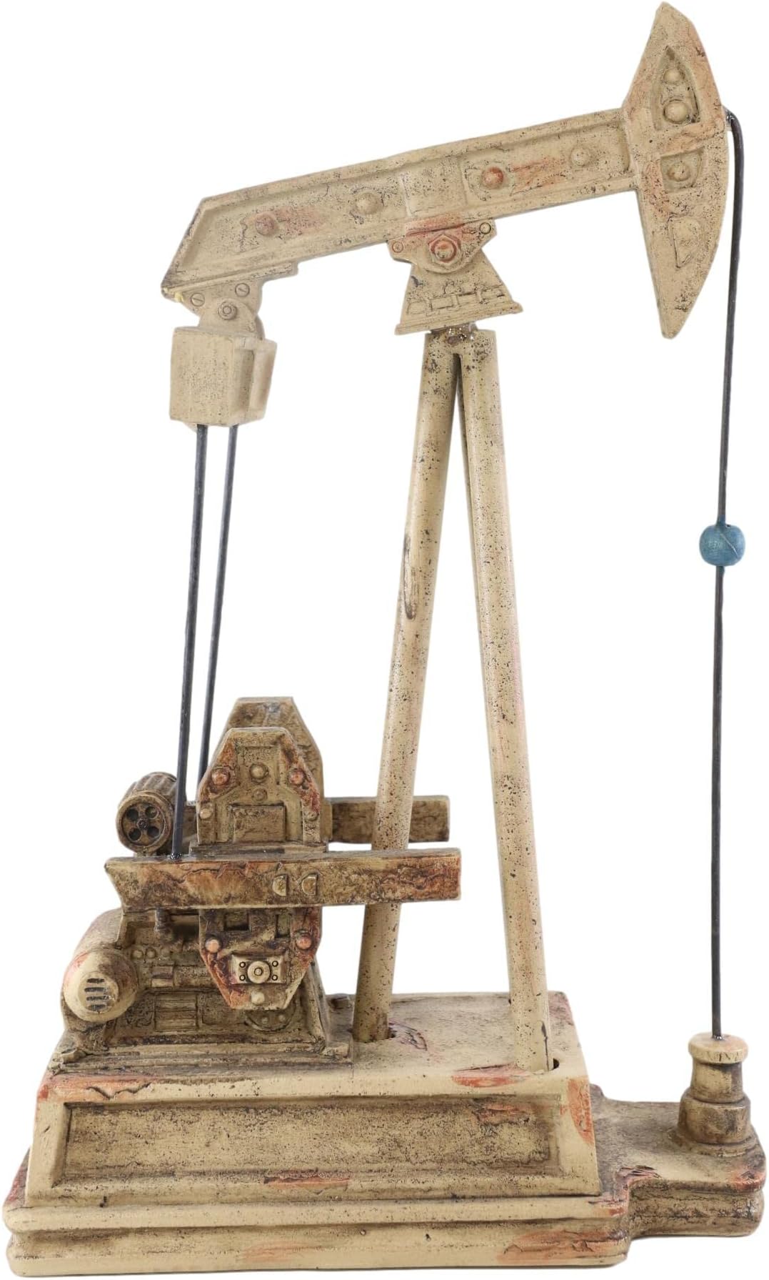 Ebros Gift Rustic Vintage Nodding Donkey Pumpjack Oil Derrick Rig Prototype Sculpture in Cream Faux Wood Finish Wild West Pumpjack On Platform Model Home Decor Western Antiqued Figurine