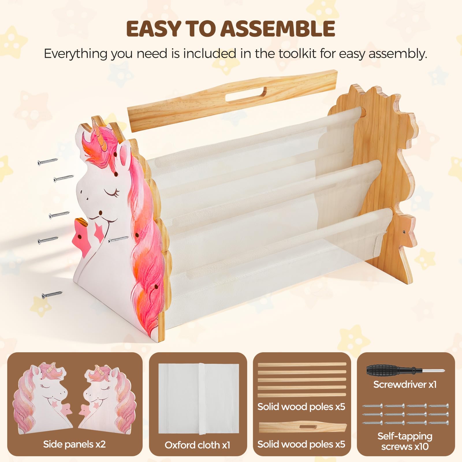 Libreria per bambini in legno a 2 ripiani, Libreria Montessoriana per Bambini, Scaffalatura Espositore da Cameretta, organizer per libri con maniglia, scaffale organizer per Cameretta e Stanza (02)