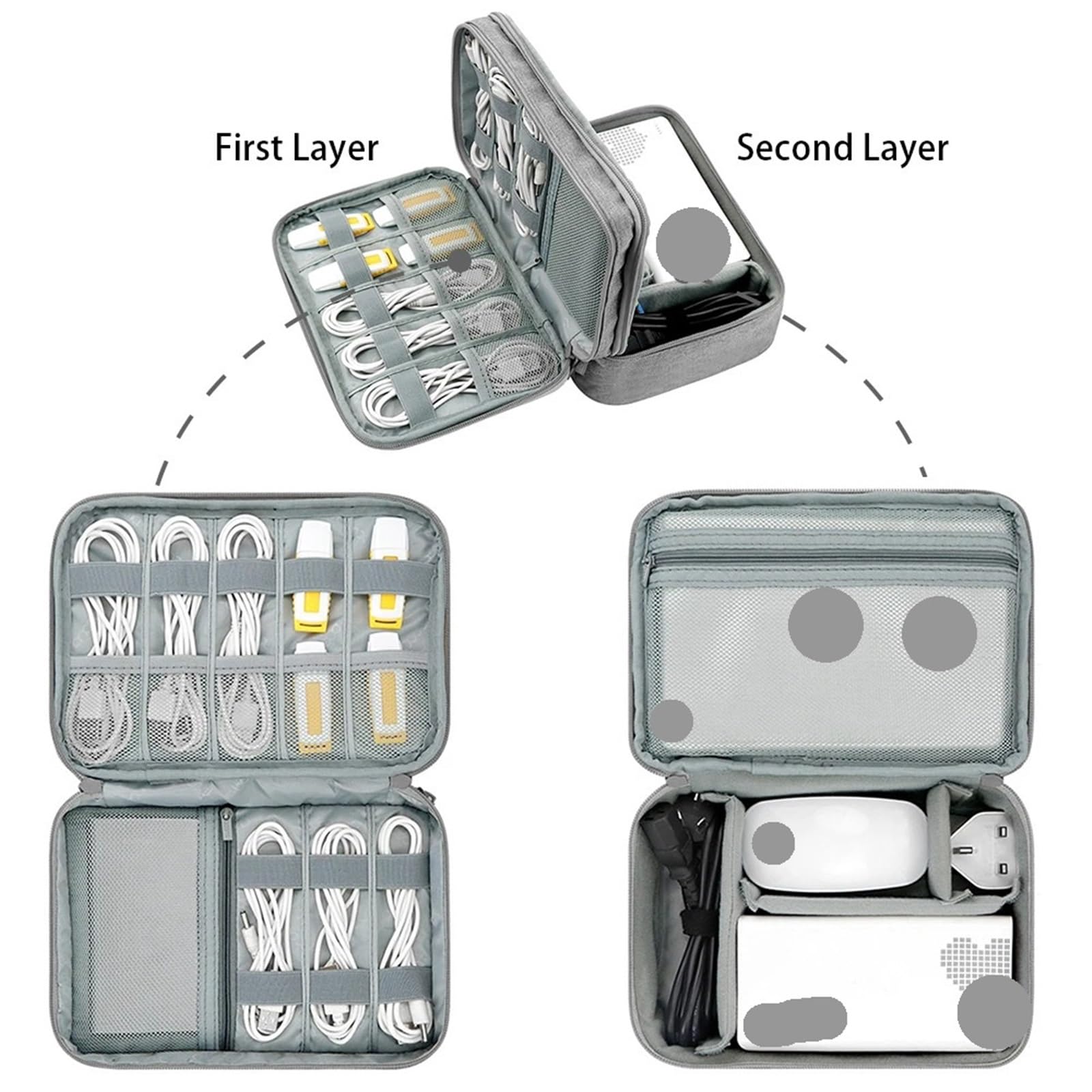 Borsa Organizer Per Cavi Custodia multiuso/organizzatore for accessori elettronici da viaggio 2 pezzi, for Power Bank, disco rigido, caricabatterie(Double layer black)