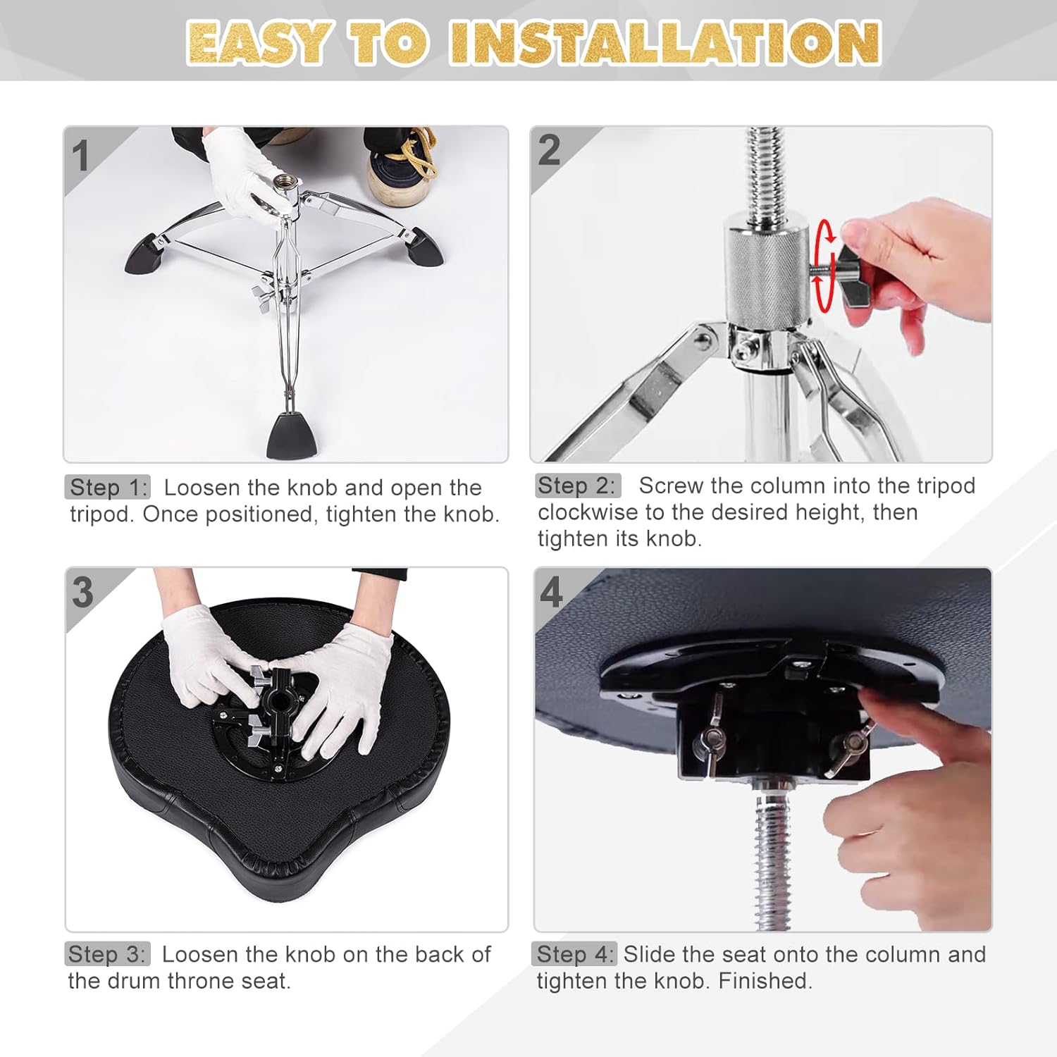 Heavy Duty Drum Throne 330 lbs, Saddle Drum Stool Height Adjustable, Ergonomic Thick Padded Drum Seat with 2 Pairs 5A Drumsticks & Drum Key for Adult Drummers