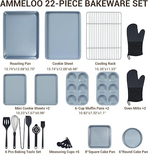 Miniatura 7 de Ammeloo Cream 18-Piece Ceramic Pots and Pans Set & Black 22-Piece Baking Pans Set Stackable Bakeware