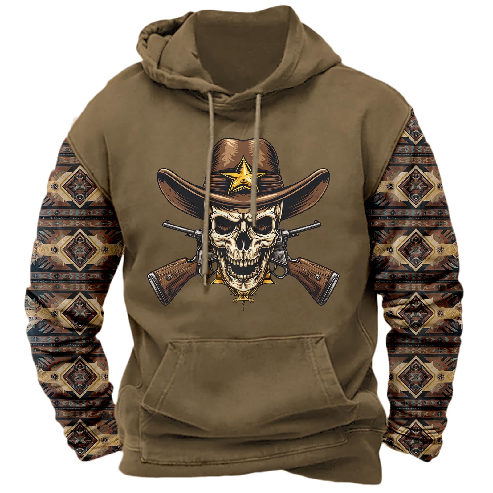 MARSVOVO Mens Hoodies Pullover Ethnic Western Aztec Graphic Sweatshirt Fall Vintage Cowboy Outfit Lightweight
