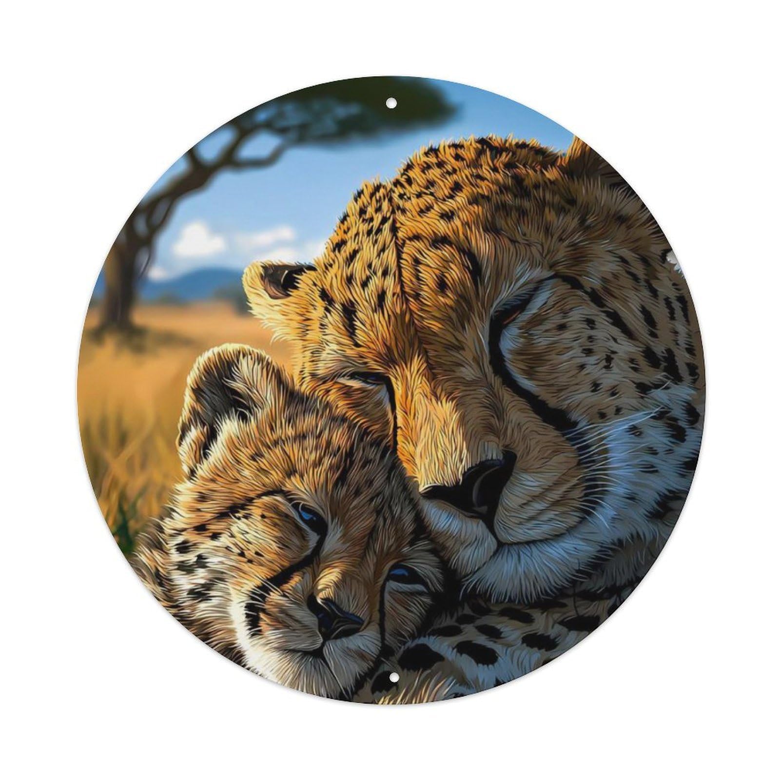 Animal Cheetah Mother And Cub Vintage Metal Tin Sign Plaque Wall Decor for Cafe, Club Bar, Office, Garden Metal Poster 8x8Inch
