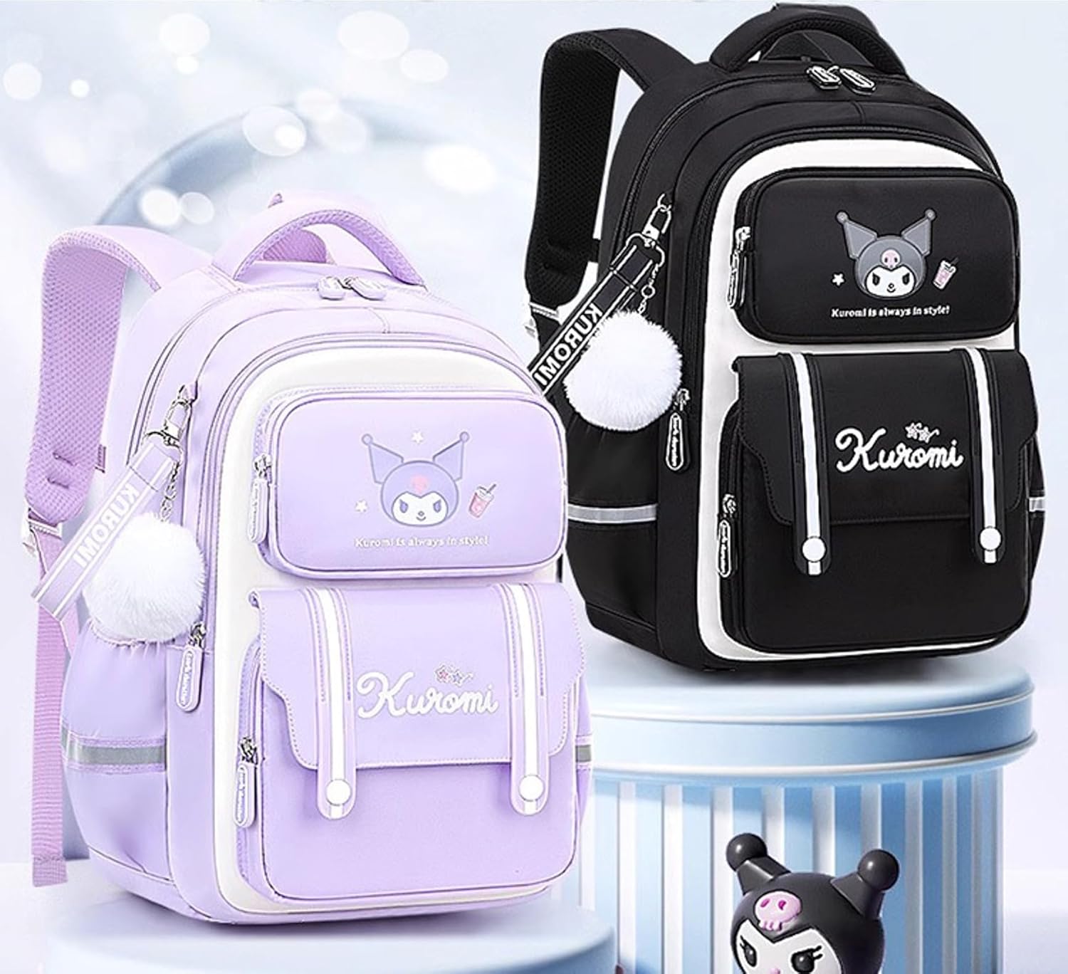 Kuromi Japanese Cartoon Character Backpack School Bag Travel Bag - Black