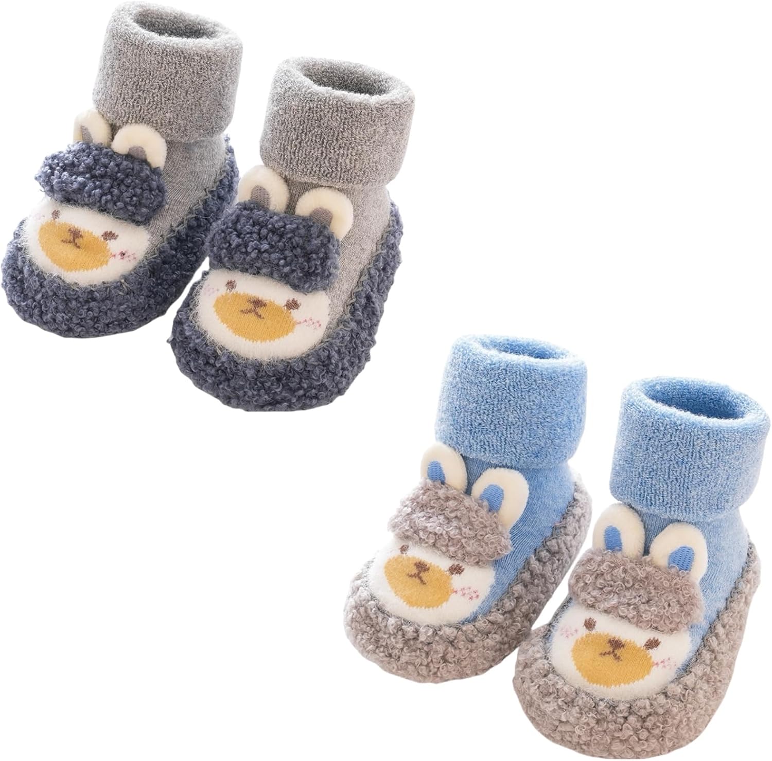 TJCONETJC Baby Sock Shoes Baby Non-Slip Warm Walking Shoes Infant Non-Skid Slippers with Grips Boys Girls Cartoon Sneakers 2 Pairs