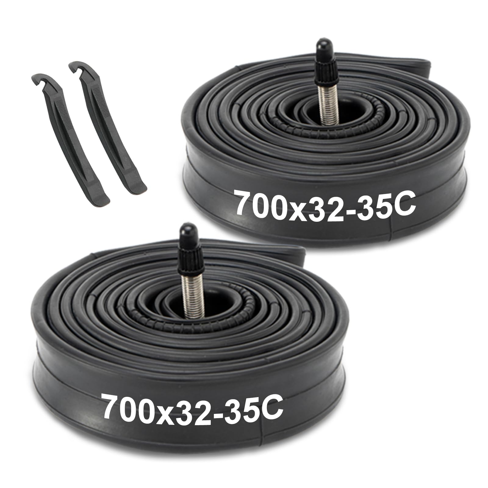 700x32C/35C Road Bike Inner Tube: Hycline 2-Pack Bicycle Inner Tubes FV 48mm Presta Valve, Premium Butyl Rubber Puncture Resistant Replacement Tubes with 2 Tire Levers