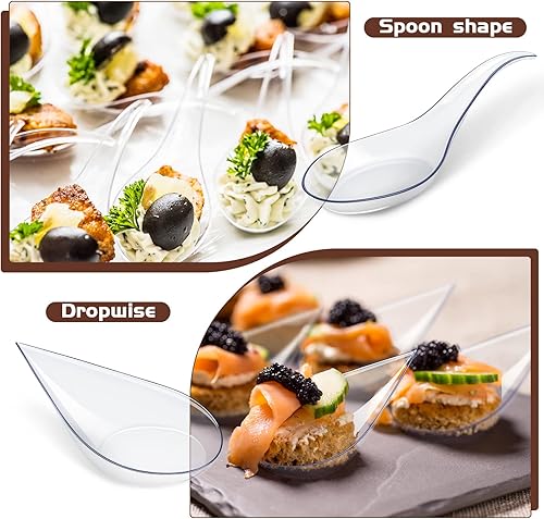Miniatura 4 de Tessco - 400 cucharas de plástico desechables de 4 pulgadas, cucharas de sopa asiáticas desechables para postre en gotas de lágrima, cucharas de