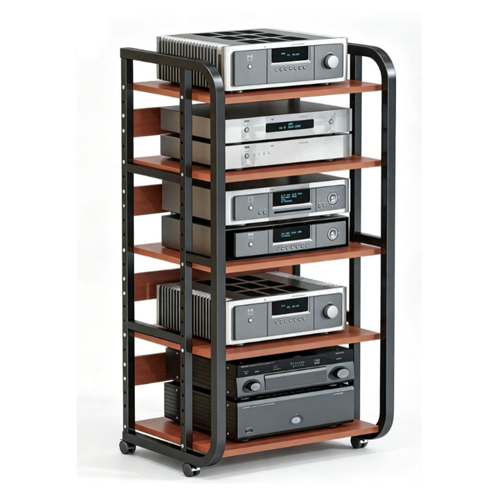 Supporto Multimediale Mobile, Rack Audio A Torre con Ripiani Regolabili | Rack e Supporti Stereo con Ripiani Portaoggetti, Console Multimediale for Casa, Ufficio, Teatro(Teak color)