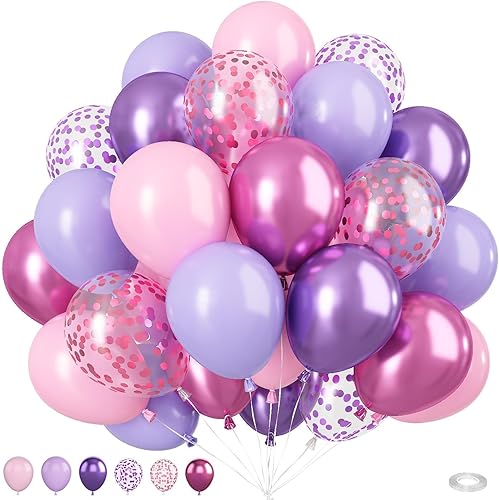 Vista 58 de Globos morados y dorados, 50 globos morados dorados y blancos de 12 pulgadas, globos morados metálicos, globos blancos y morados pastales para Negro