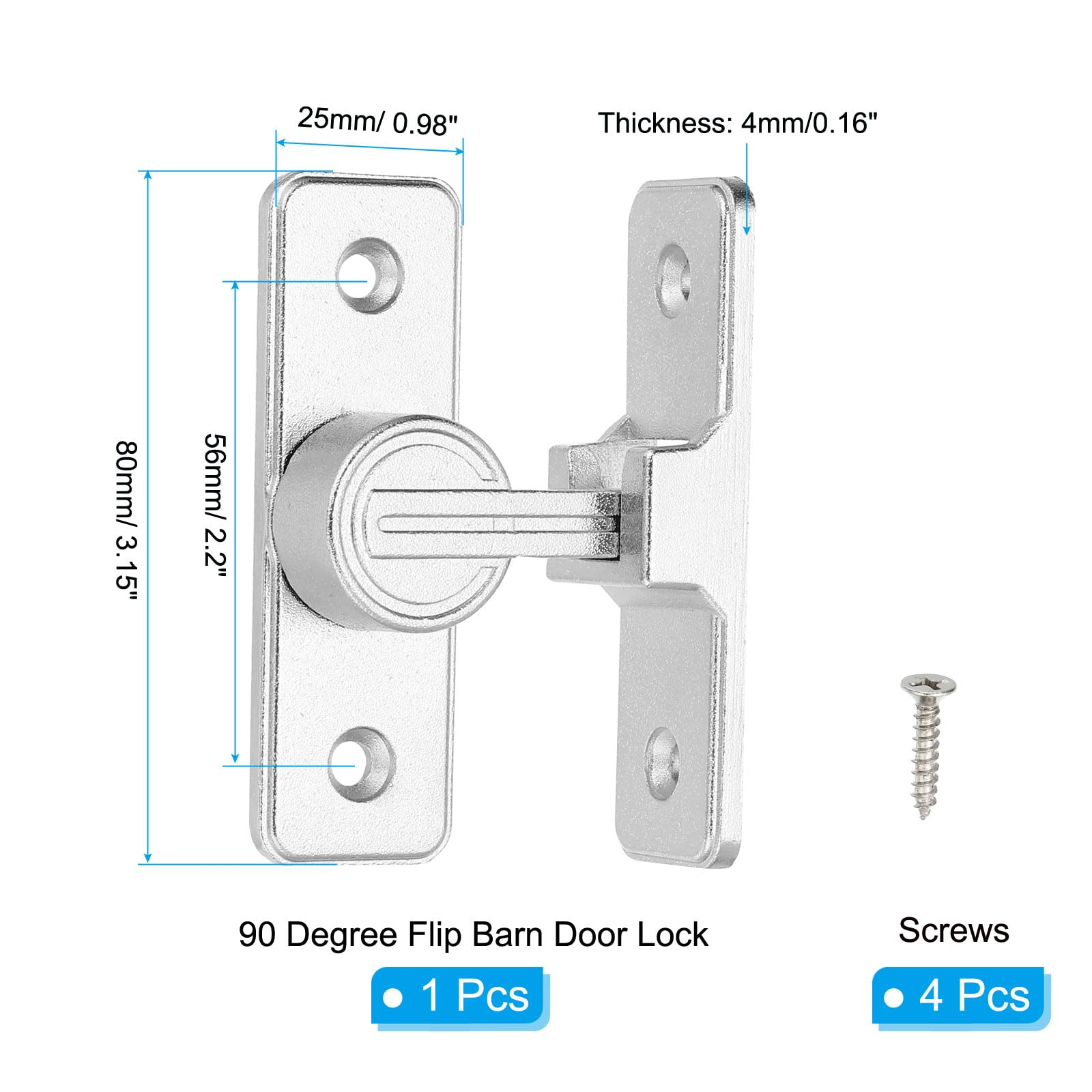 PATIKIL 90 Degree Barn Door Lock, Flip Latches Zinc Alloy Safety Sliding Door Bolt Latch Lock for Garden Garage Bathroom Gate Silver - Image 2