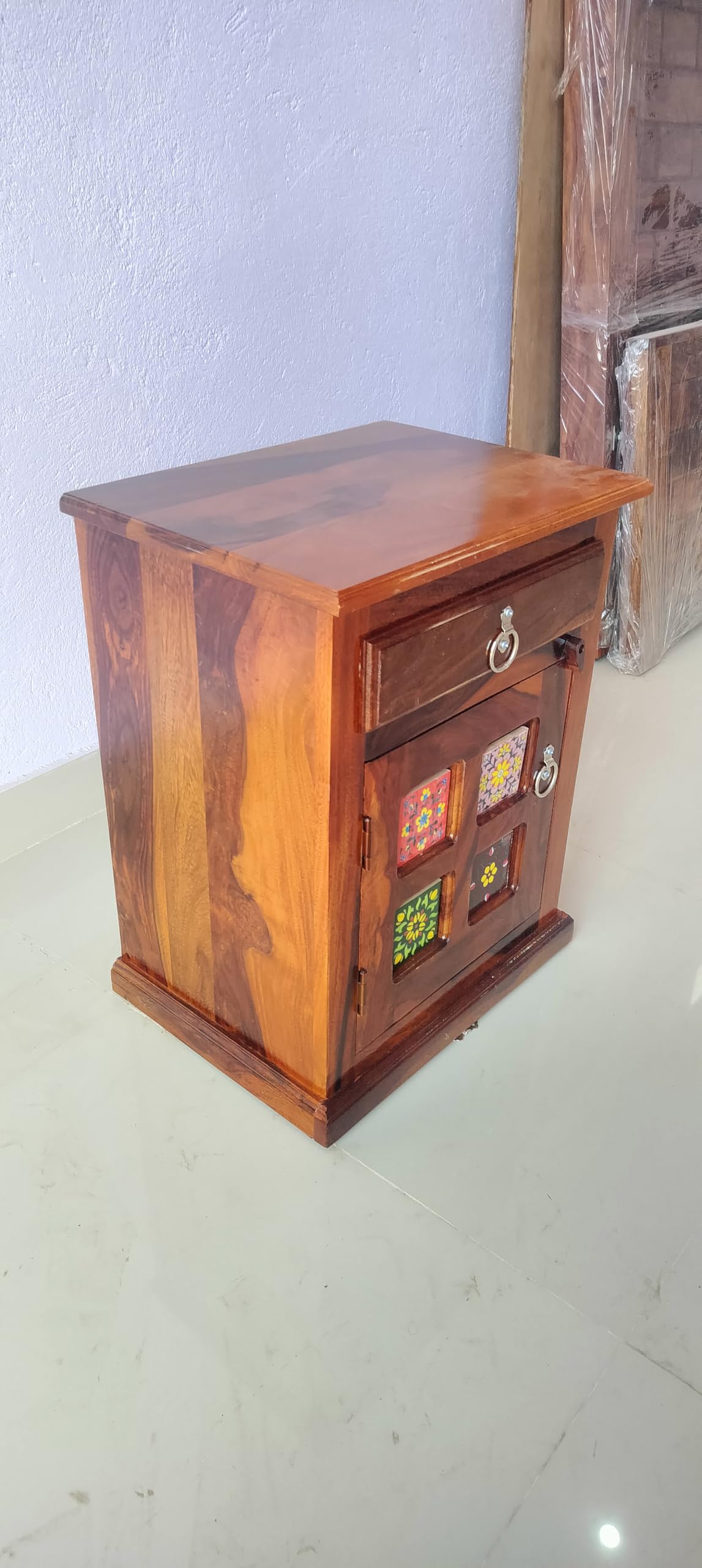 Tialic Bedside Table - Single Drawer & Single Door, Natural Honey Oak Color, Matte Finish (Tialic Single Bedside)-image-8