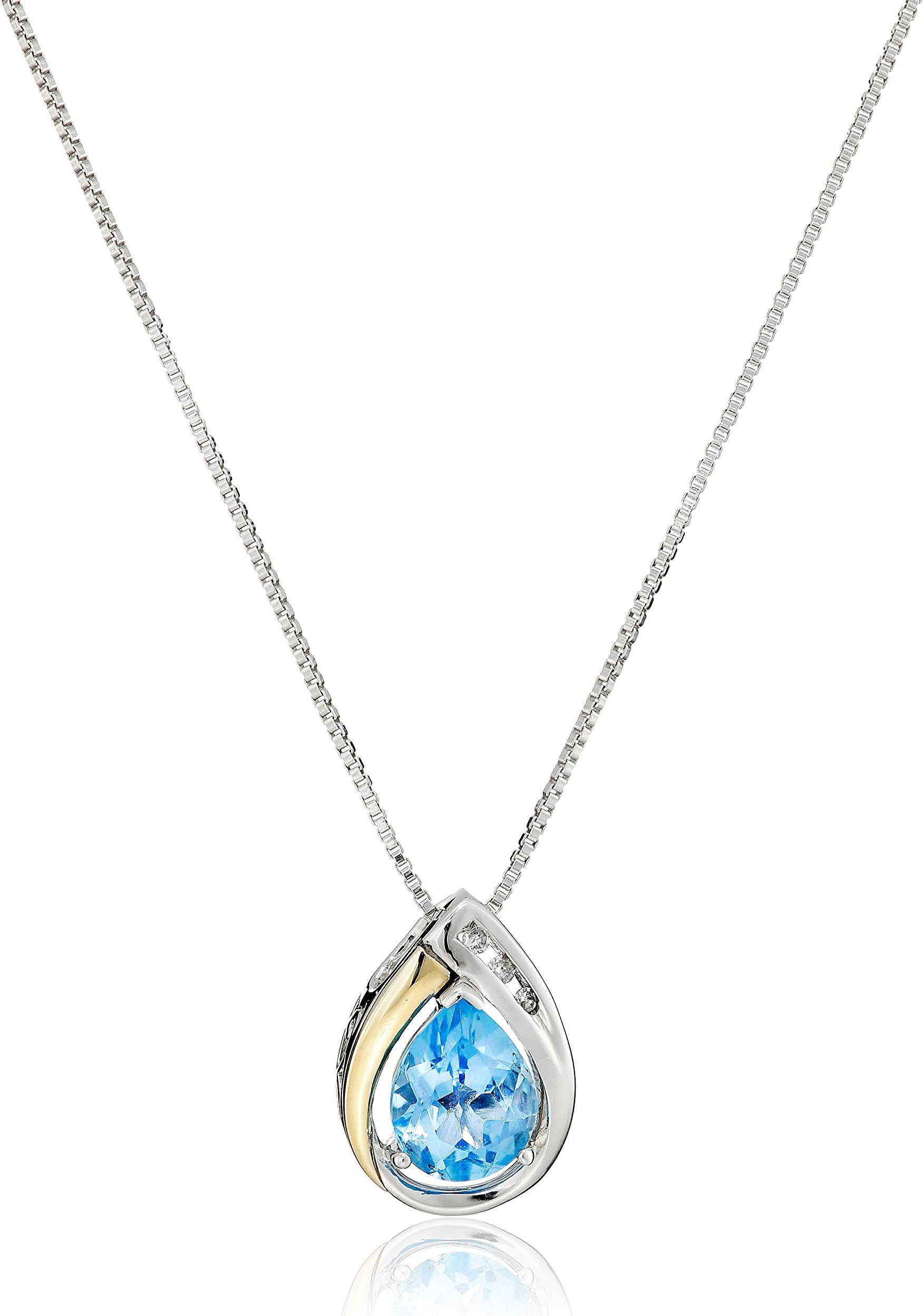 Sterling Silver and 14k Yellow Gold Birthstone Pendant Necklace, 18"