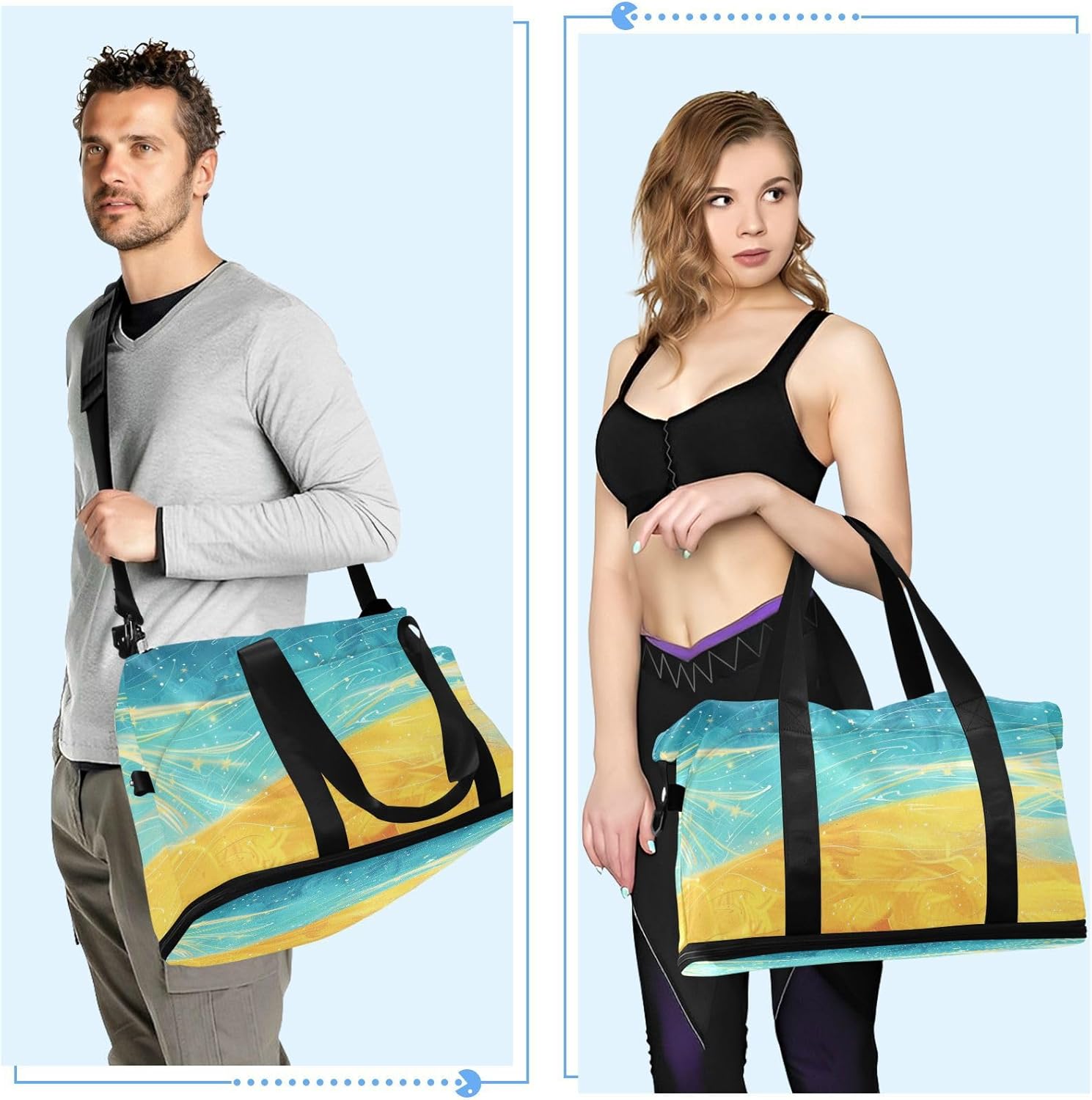 Character with Wheat Field Gym Tote Bag Large Carry On Bag with Adjustable Strap for Trekking Foldable