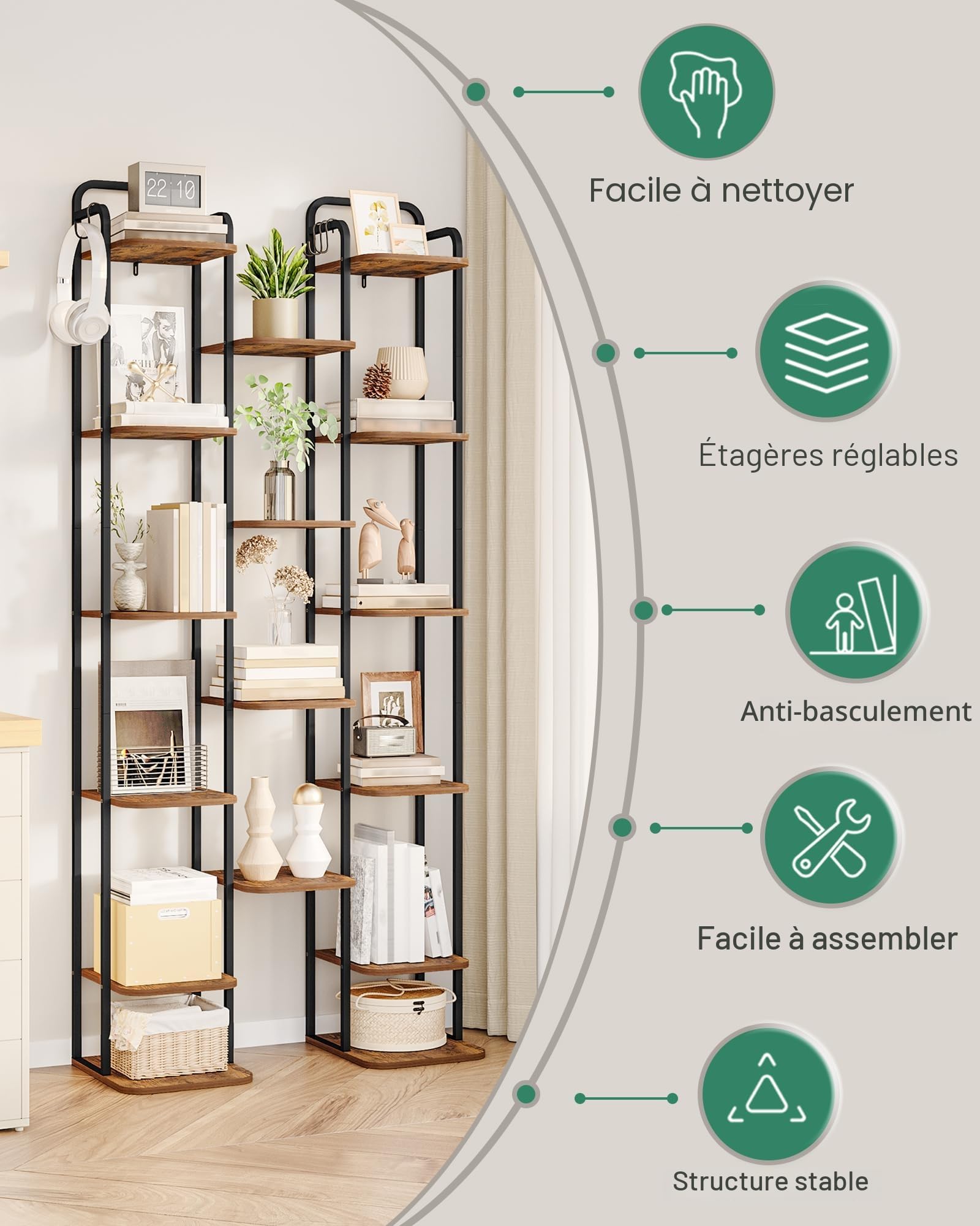 Hzuaneri Étagère à Chaussures Verticale à 10 Niveaux, Tour à Chaussures pour Petits espaces, autoportante, réglable, Gain de Place, Marron Rustique et Noir SR11201B