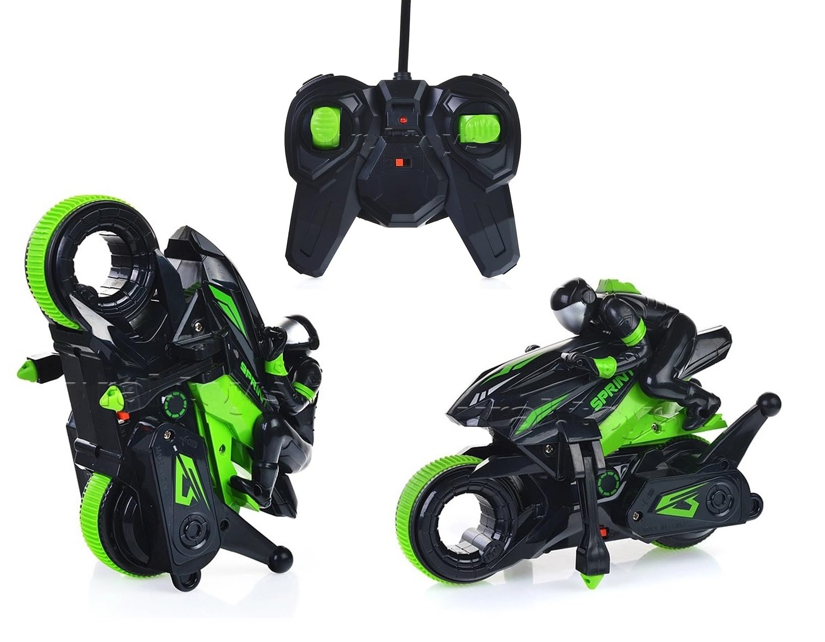 Generico Moto teledirigida para niños con piloto teledirigido teledirigido Sprint con aumento y evoluciones 360 grados Motocicleta acrobática Drift 360° Spinning Action