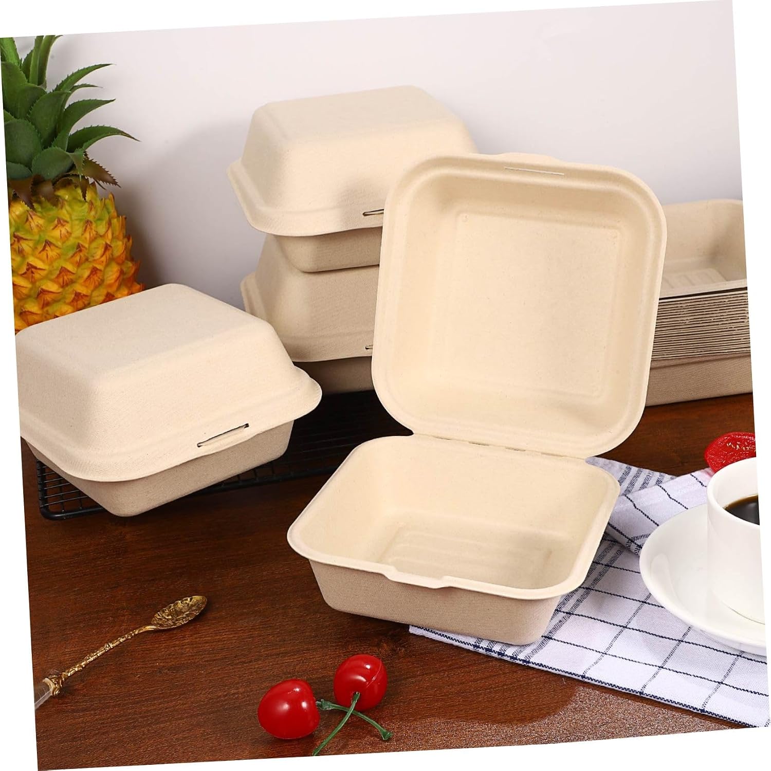 Cabilock 30pcs Kraft Food Box Biodegradable to Go Containers Lids Takeout Box Portable Containers for French Fries Hamburgers