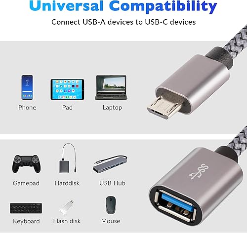 Miniatura 10 de Adaptador USB-C a USB 3.0, paquete de 4, cable OTG trenzado de nailon tipo C 3.1 USB C macho a USB A 3.0 hembra conector para iPhone15, iPhone15