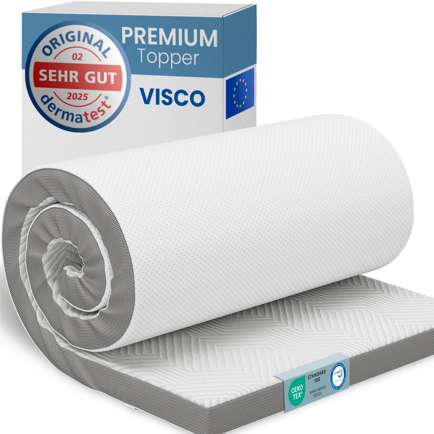 ELONEO Surmatelas à mémoire de Forme 80x190 cm, surmatelas avec Effet mémoire de Forme, 5 cm de Hauteur, surmatelas pour lit et lit boxspring avec Housse en Mesh Respirant et Sangles d’Angle