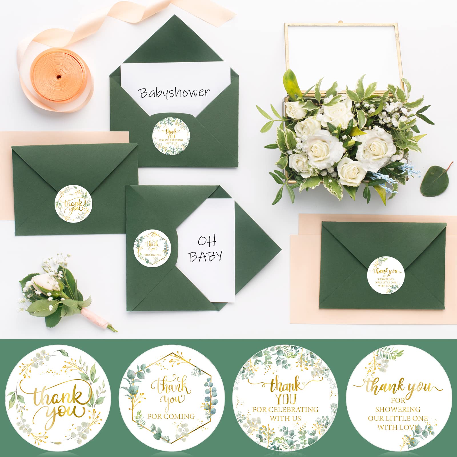 Snapklik.com : 500 Pcs Thank You Stickers Greenery 2 Inch Circle Round ...
