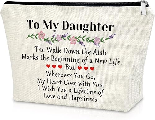 Sazuwu Daughter Wedding Gifts from Mom Makeup Bag Wedding Day Gifts for Bride from Mother in Law, Beige