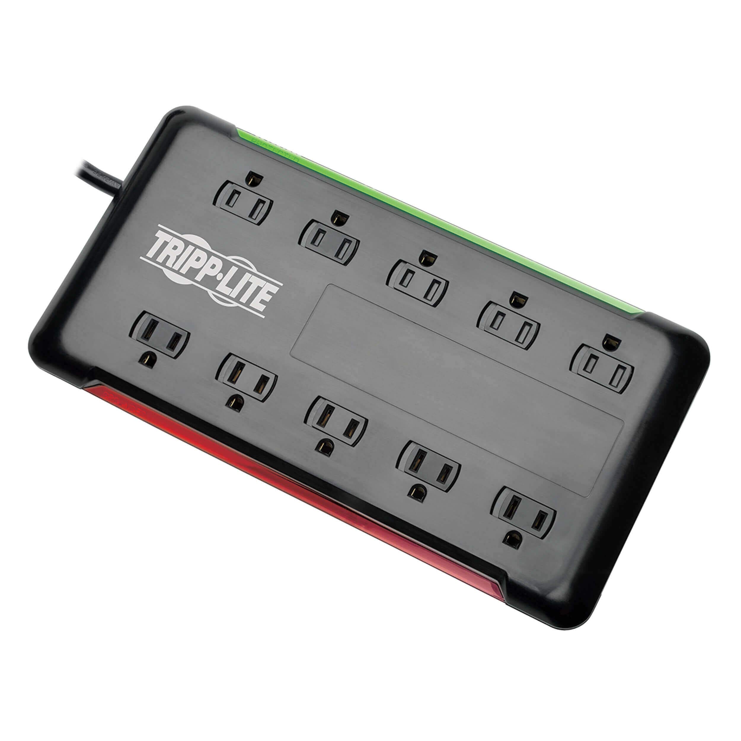 10-Outlet Surge Protector Power Strip 6ft Cord 2880 Joules Black $100K Insurance (TLP1006B)