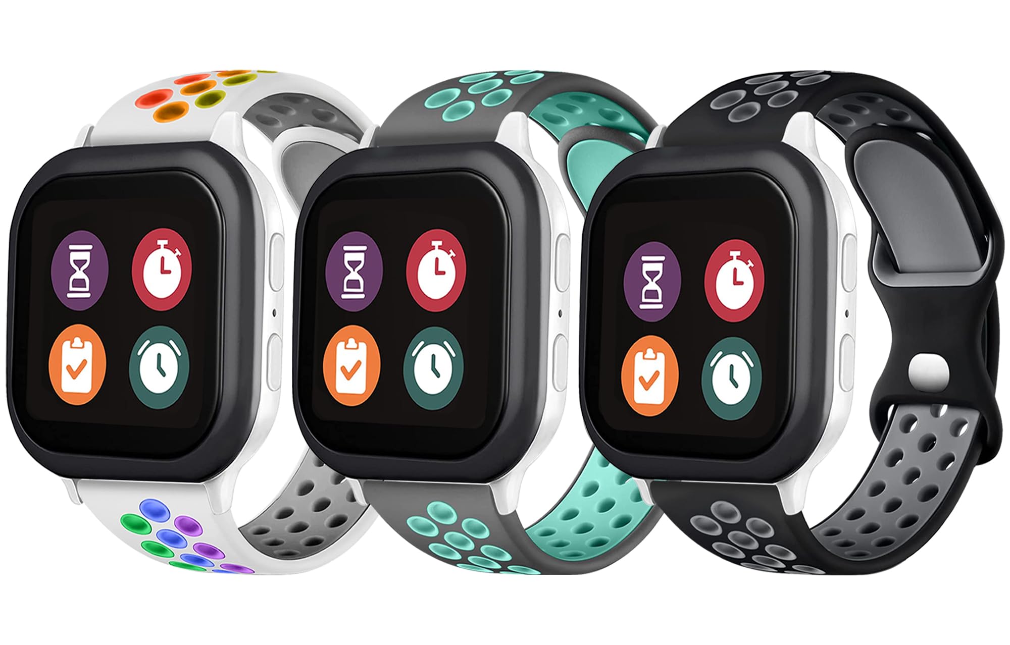 Mengudig 3 Pack Rainbow Bands Compatible for Gizmo Watch 3/2/1, Gabb Watch 3/2/1, Syncup Watch 2/1, 20mm Soft Breathable Waterproof Silicone Sport