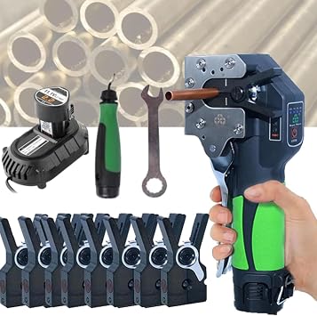 Power Flaring Tool Kit, 1/4" - 3/4" HVAC Electric Flaring Tool for Copper Pipe, 5/8 Sizes Clamps 45 Degree Eccentric Tube Flare Gauge Set, with 2200 mAh Powered Flare Tool Set,5fixtures