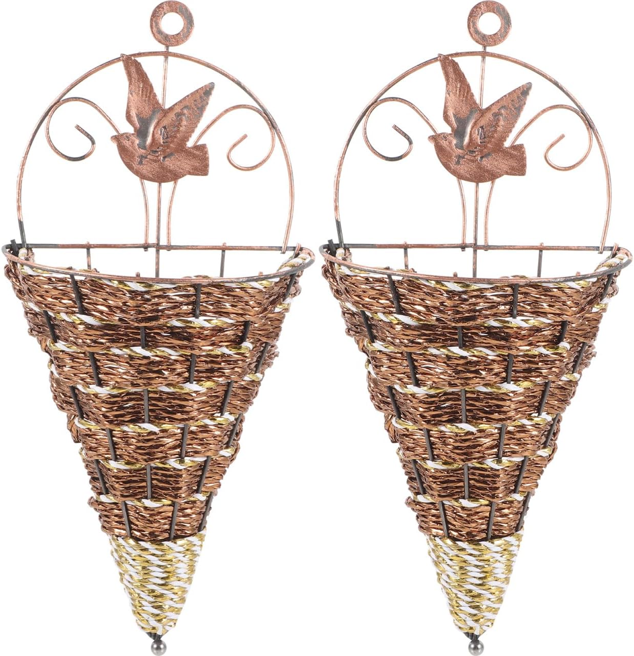 YARNOW Wall Hanging Flower Pot Rattan Planter Basket 12.40X5.51X2.75In Triangular Cone Shape Indoor Outdoor Garden Space-Saving Wall Mounted Planter