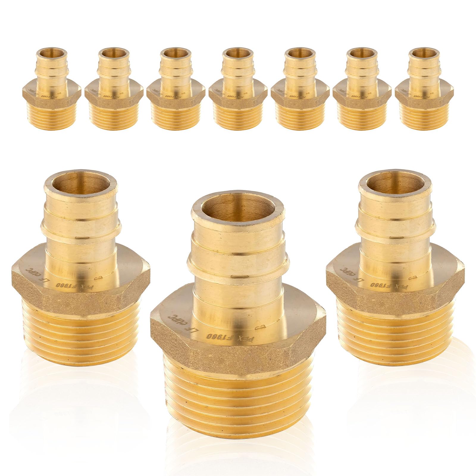 (10 sztuk) Seelink PEX-A złączki rozszerzające, PEX-A 3/10.2 cm x 2.5 cm adapter NPT, mosiężne złączki do rur rozprężnych, do przewodów rurowych PEX, ASTM F1960