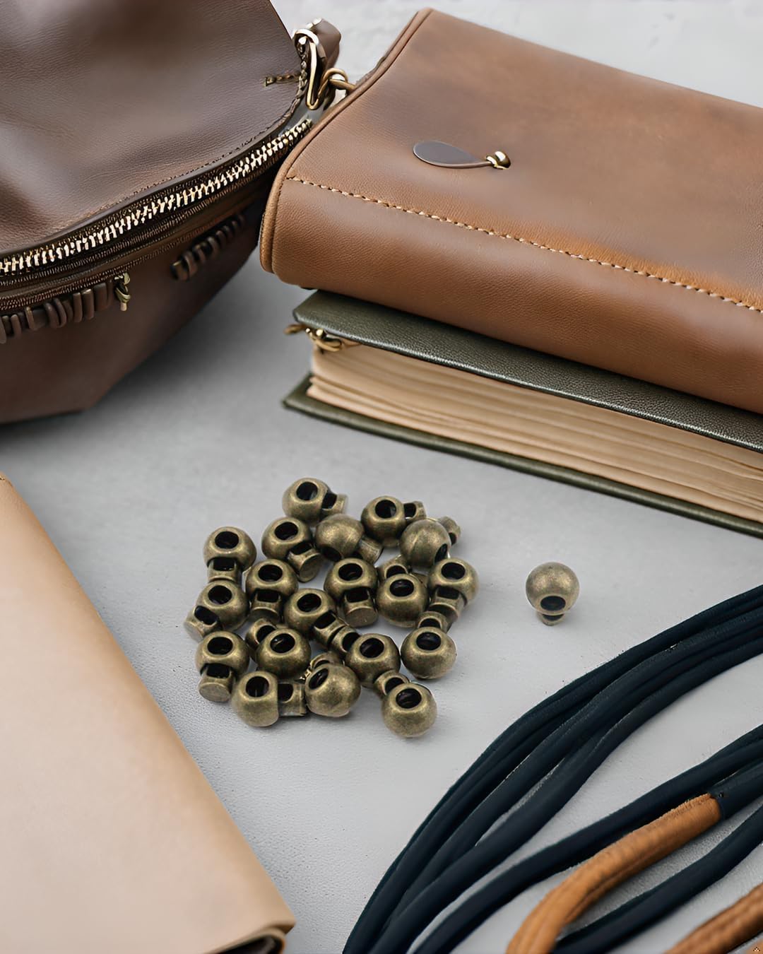 Quluxe Metal Toggle Stoppers, Single/Double Hole Spring Loaded Stop Sliding Cord Fastener Locks Buttons