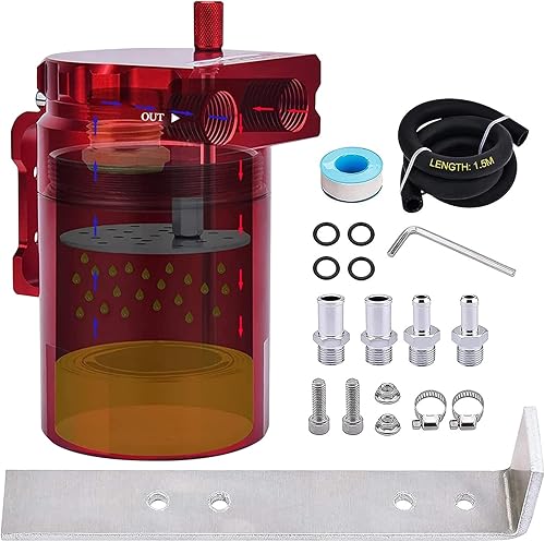 SPEEDWOW Filtro universal de tanque de lata de aceite desconcertado con kit de manguera, 10.1 fl oz (rojo)