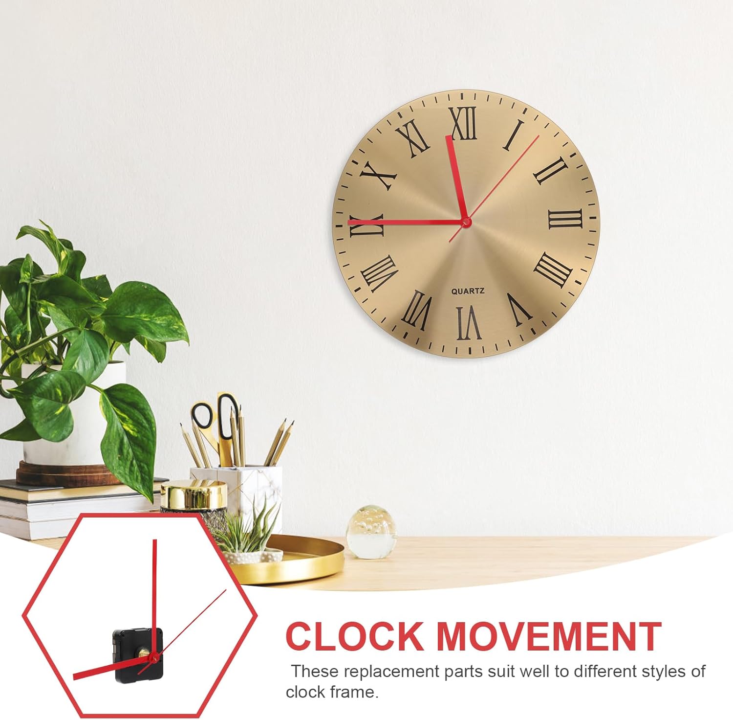 Veemoon Clock Mechanism Replacement, 2pcs Extended Thread Silent Quartz Clock Movement Parts, Movement Motor DIY Repair Parts with 6 Set Hands, Battery Operated