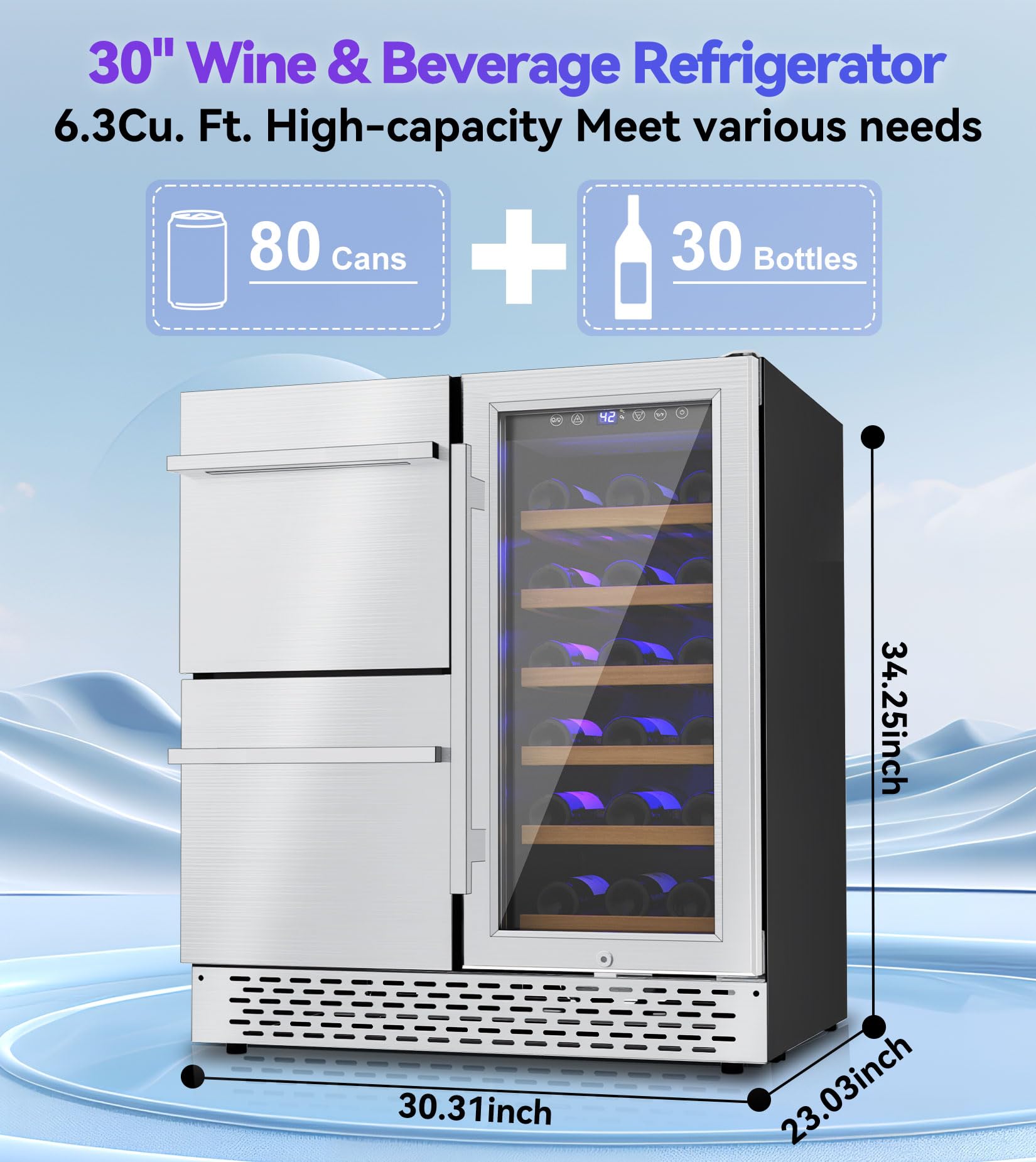 RLPI 30'' Outdoor Wine and Beverage Refrigerator 80 Cooler, 2 Drawer Dual Zone Wine Fridge with Intelligent Control Advanced Compressor Under Counter Freestanding for Patio Bar Cabinet on Fridge.com
