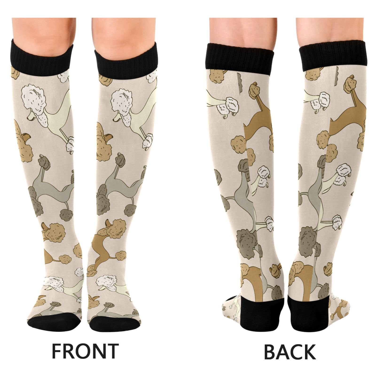 Dussdil Brown Beige Gray Poodle Dogs Compression Socks for Women Men Christmas Circulation Long Knee Socks for Winter Warm Stockings Socks