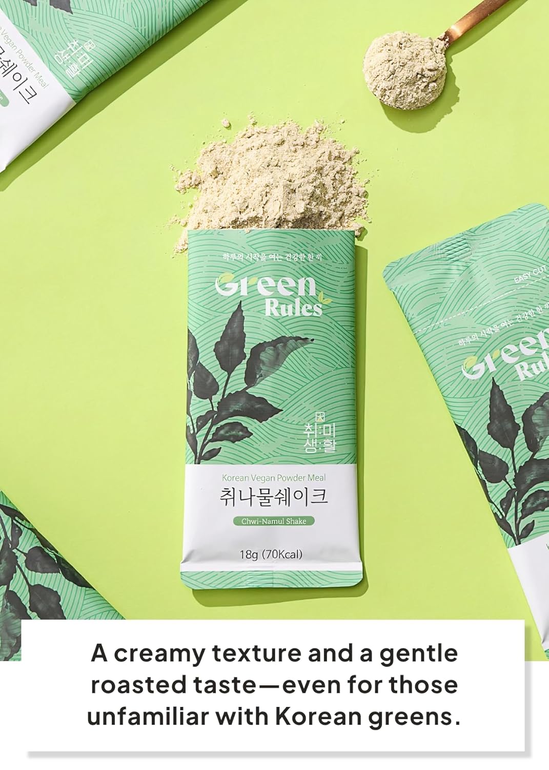 Korean Food Greenrules Korean Grain Shake with Chwinamul – Plant-Based Meal Mix Powder, 10 Single-Serve Stick Packs, 취나물 미숫가루