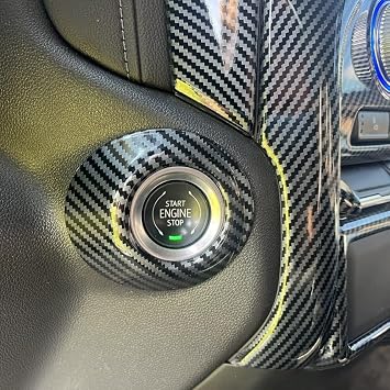 ruihe Carbon Fiber Color Engine Start Button Cover Fit for Chevy Silverado/GMC Sierra 1500-3500HD 2019-2025, ABS Plastic Ignition Trim Accessory