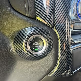 ruihe Carbon Fiber Color Engine Start Button Cover Fit for Chevy Silverado/GMC Sierra 1500-3500HD 2019-2025, ABS Plastic Ignition Trim Accessory