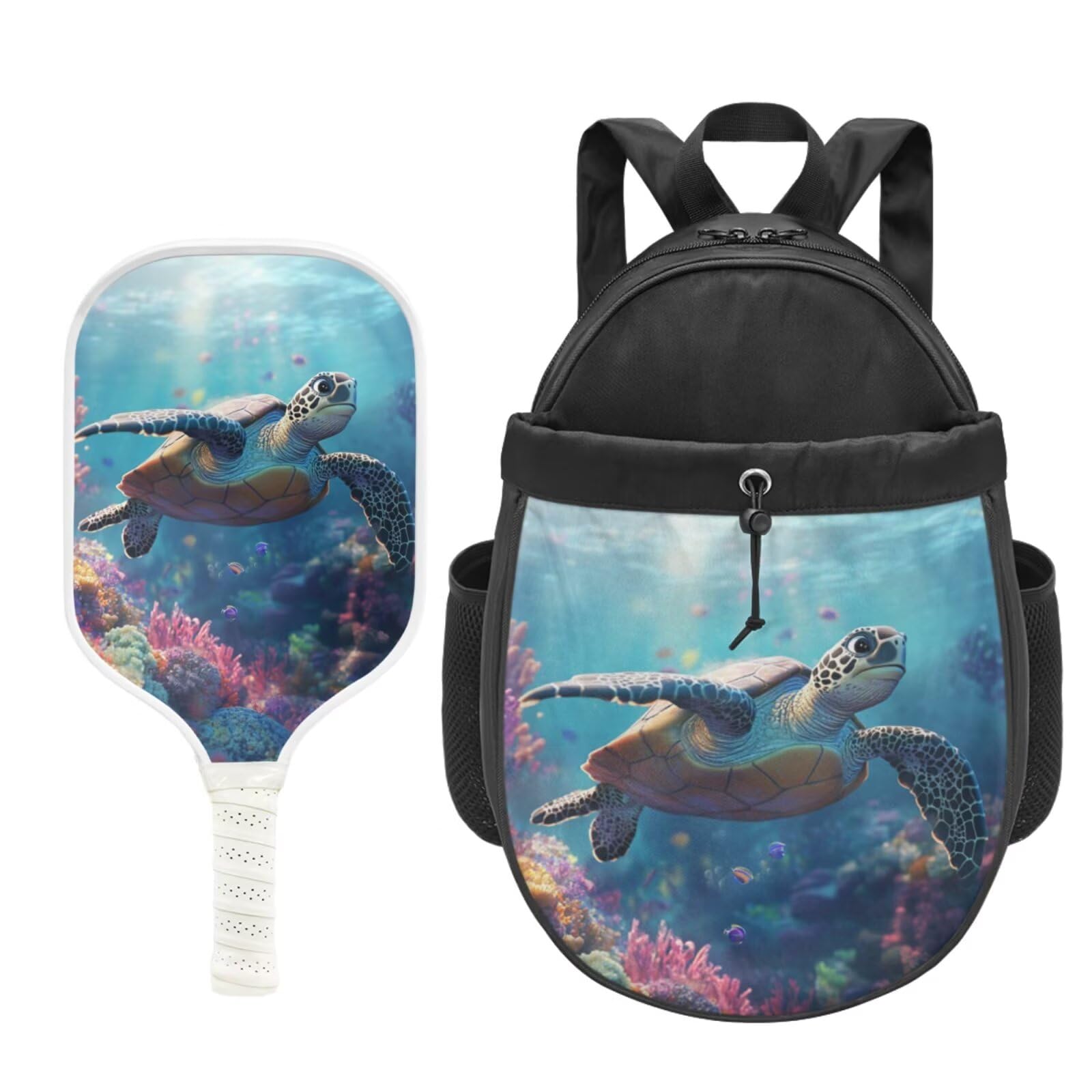 TSOVTHRID Pickleball Paddles Set 2PCS with Sea Turtle Pickleball Backpack Pickleball Racket with Cushion Comfort Grip Pickleball Rackets & Accessories for Men Women Kids Adults