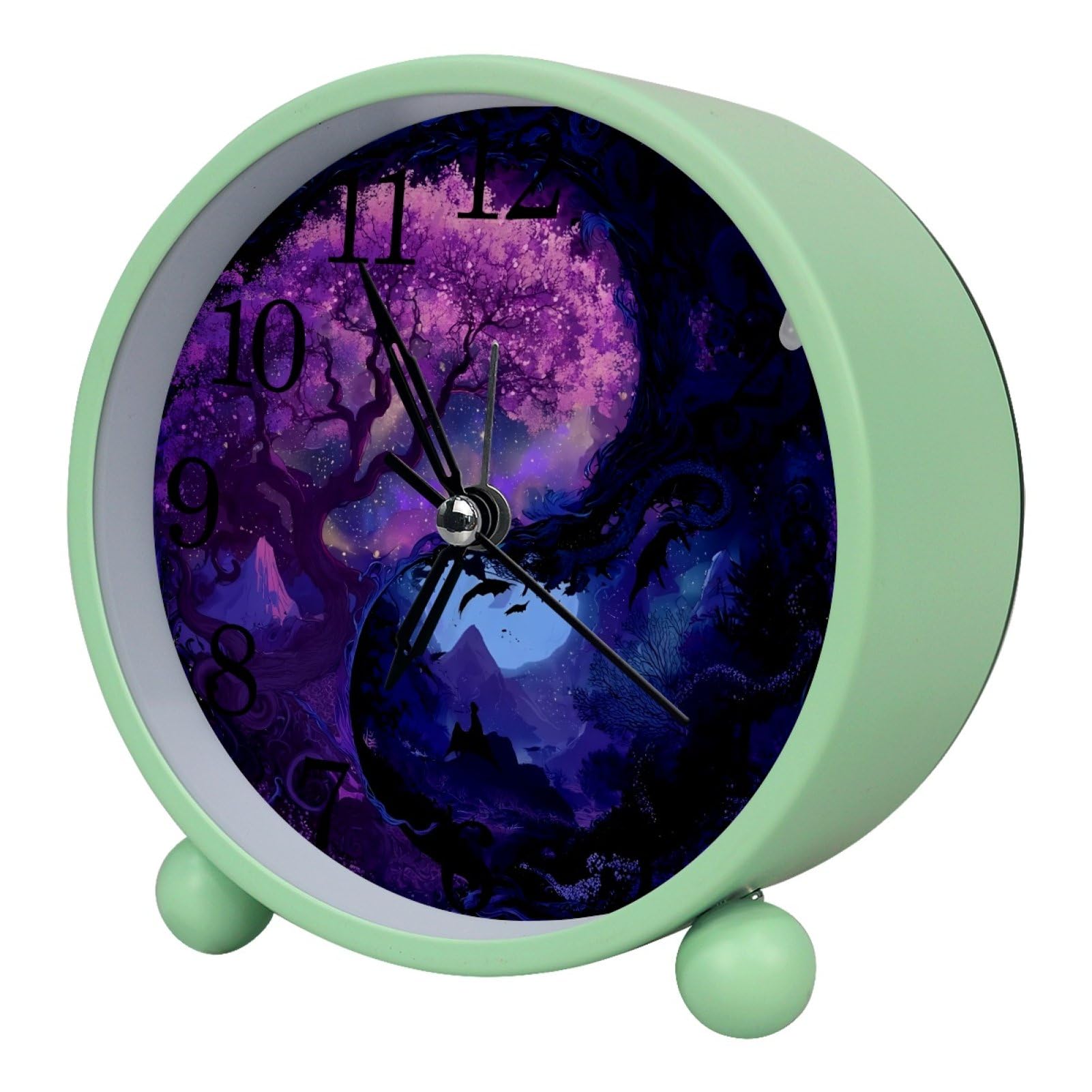 etoenbrc 10.9" Alarm Clock for Kids,Small Battery Operated Clock, Slient Plastic Table Clock for Living Room Decor,Bedroom,Office, Yin Yang Tree and Mountain