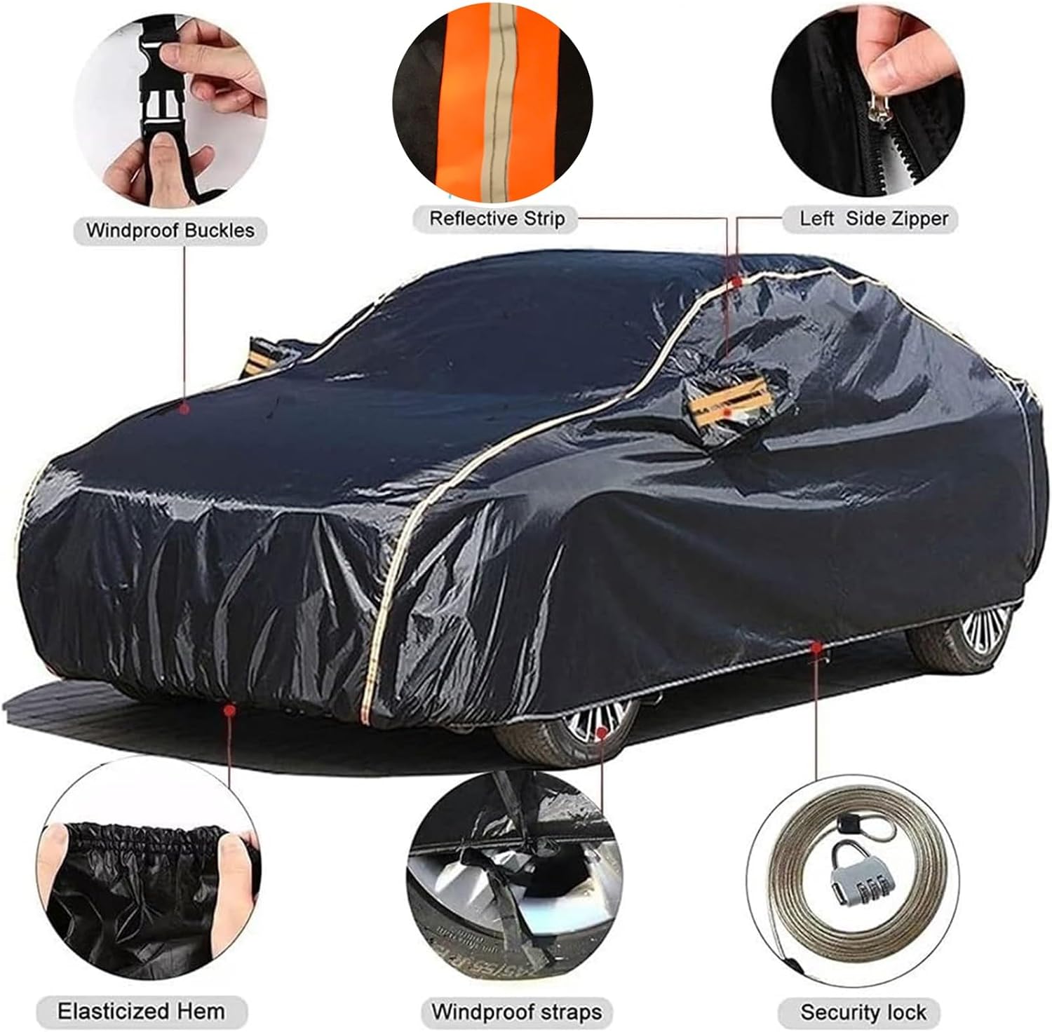 Full Car Cover Compatible with Tesla Model Y(2017-2024), All Weather Waterproof Car Covers Oxford Cloth with Cotton UV-Protection Windproof Dustproof with Reflective Strips
