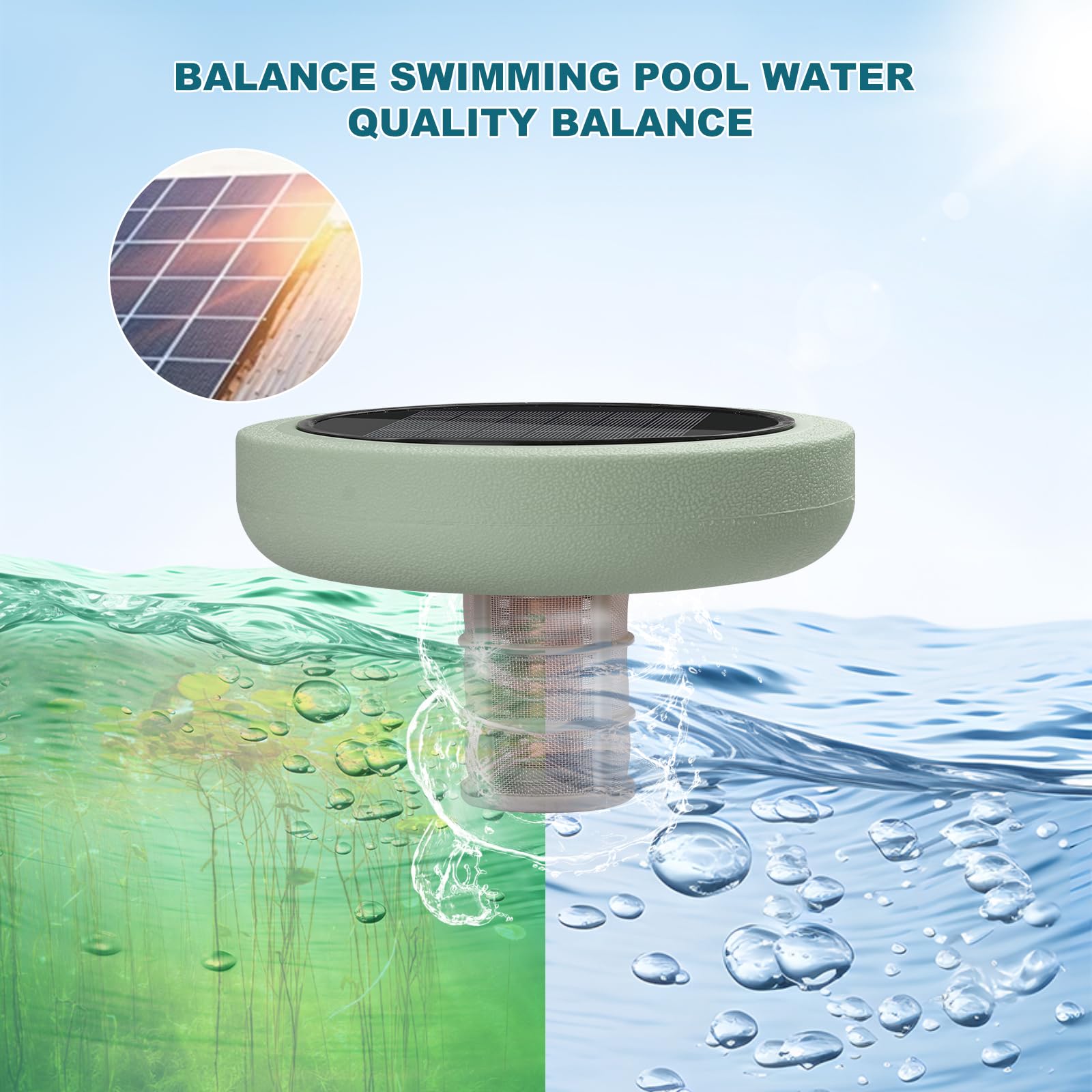 Ionizzatore Solare Per Piscine, Purificatore In Rame Per Piscine Domestiche, Pulitore Acqua Per Piscine Interrate E Fuori Terra, Portata Massima 151.400 Litri, Ideale Per La Tua Piscina (Azzurro)