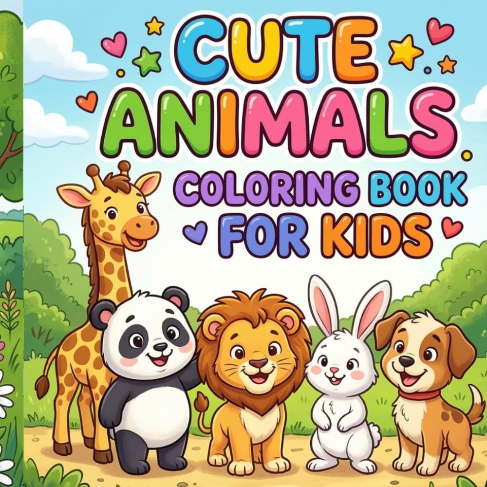 Cute Animal Coloring Book: 30 Fun and Easy Animal Coloring Pages for Kids Ages 4–8