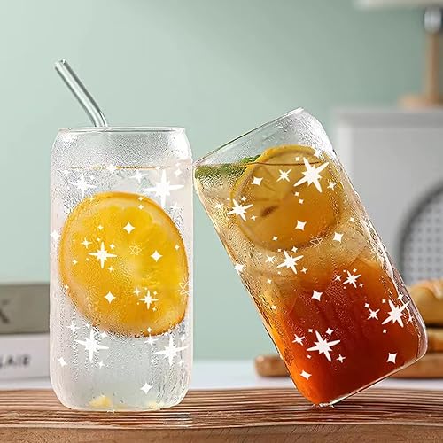 Vista 65 de Vasos de vidrio con tapas y pajitas, 1 paquete, tazas de café de vidrio, taza de vidrio con tapa para café helado, batido, cóctel, cerveza, whisky