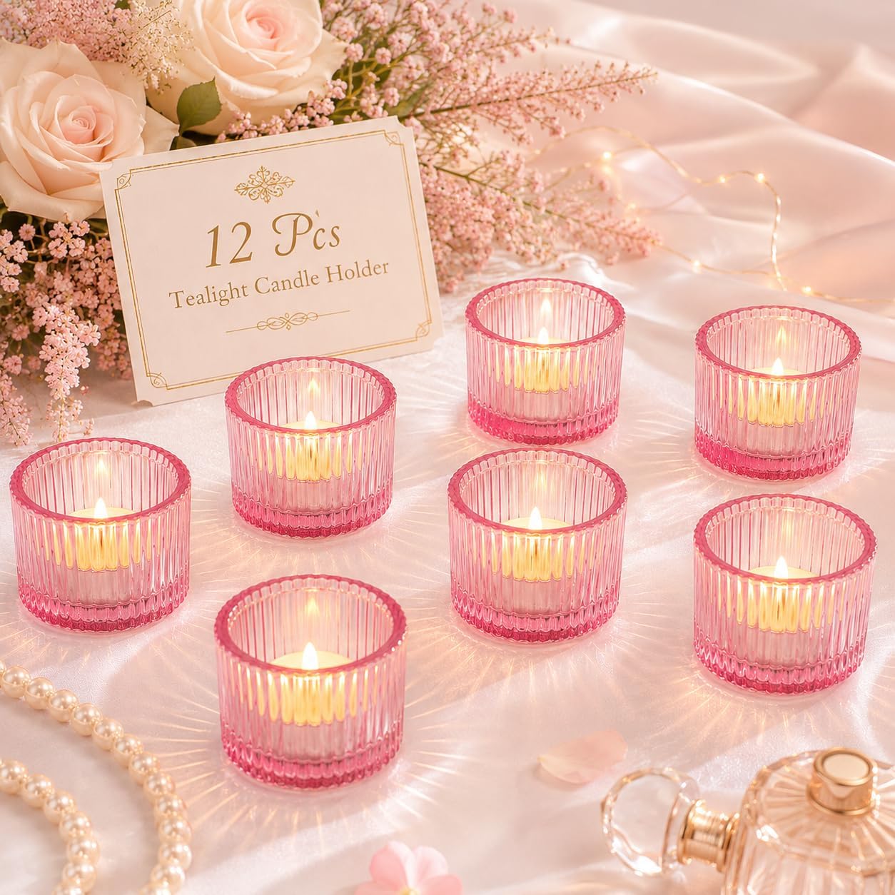 Lanttu 12 Pcs Pink Tealight Candle Holder 2'' x 1.4''