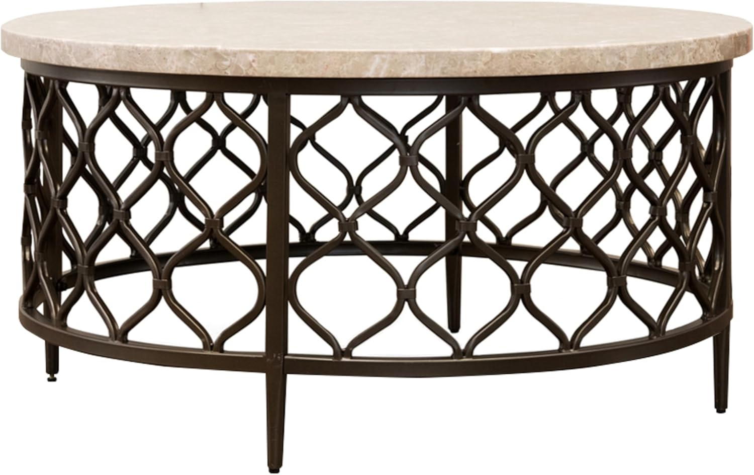 Steve Silver Furniture Roland Round Marble Coffee Table, 36-Inch Round Coffee Table, Bronze Metal Base, Modern Design, Living Room, 36"" L x 36"" W x 18"" H, White