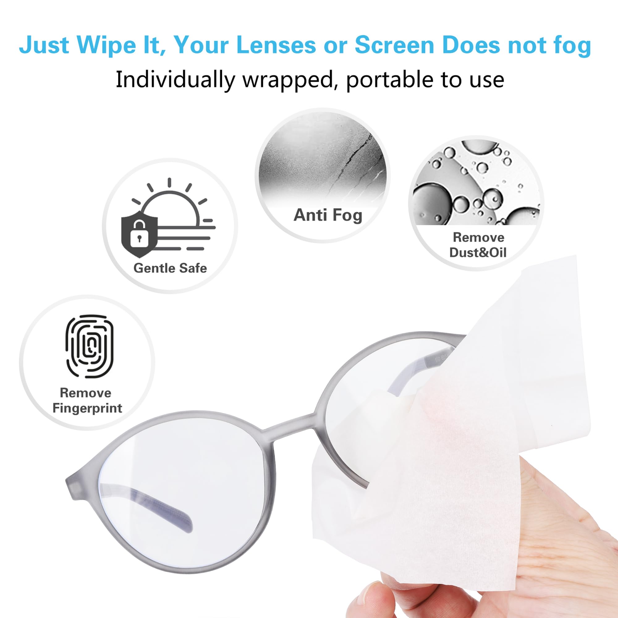 Lingettes de nettoyage anti-buée, utilisées pour lunettes, lunettes, lunettes de protection, miroir de maquillage, miroirs de voiture, tablettes, 50 pièces