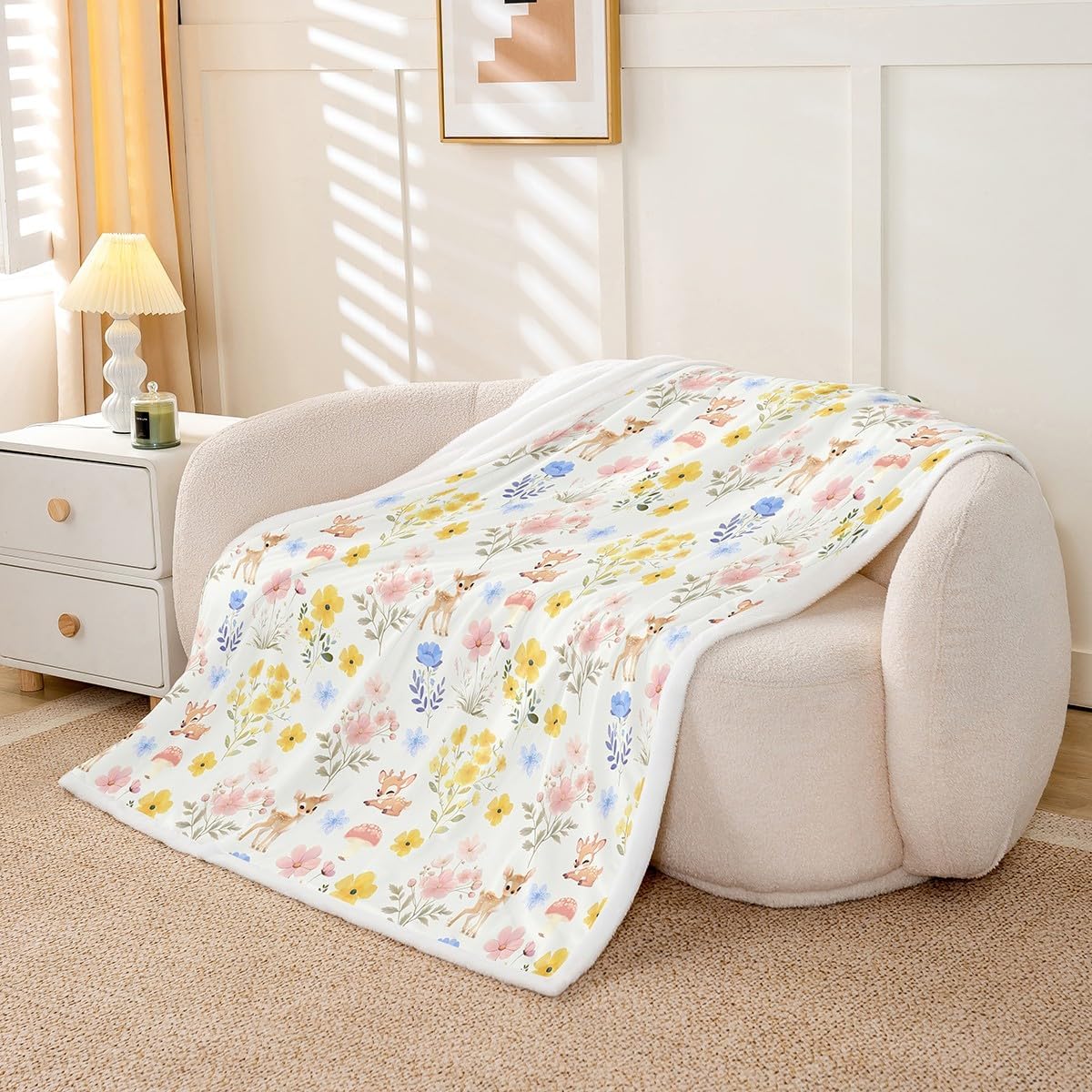 jejeloiu Deer Fleece Throw Blanket Baby 30"x40" for Kids Boys Girls Cute Floral Flower Sherpa Blanket Plush Fuzzy Animals for Bed Couch Chair Living Room Lightweight Microfiber